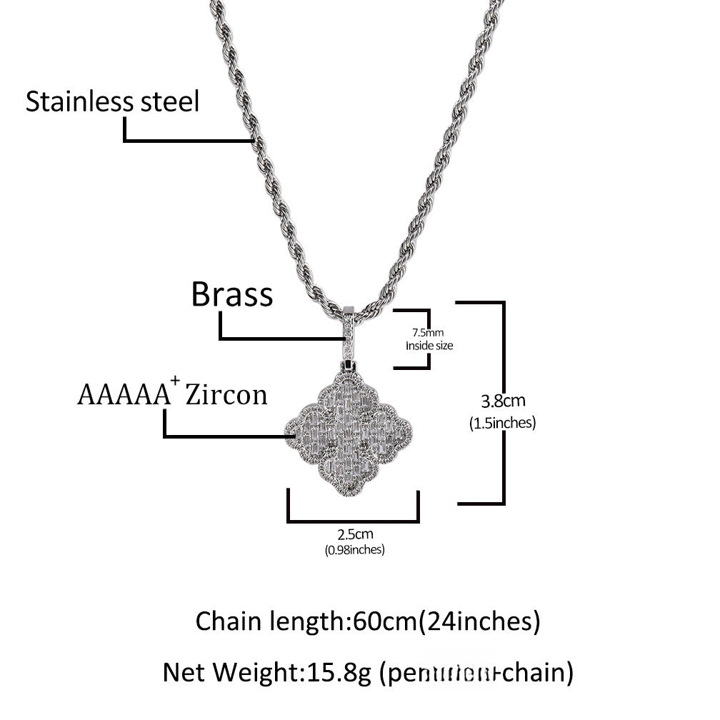 Leaf Pendant Necklace with Cubic Zirconia on 24 Inch Twist Chain for Women - Gold or Silver Tone Statement Jewelry