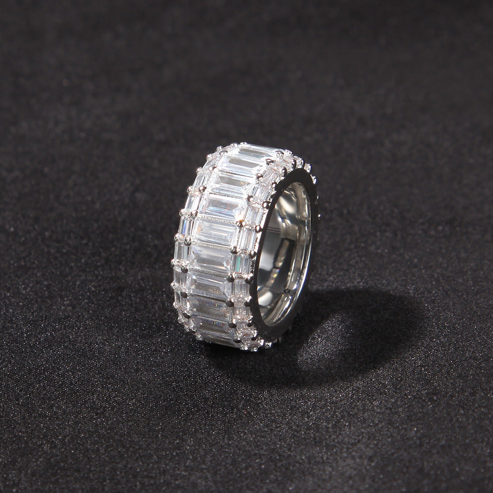 Triple Row Baguette Crystal Ring for Women – Gold Plated or Silver Plated Statement Band