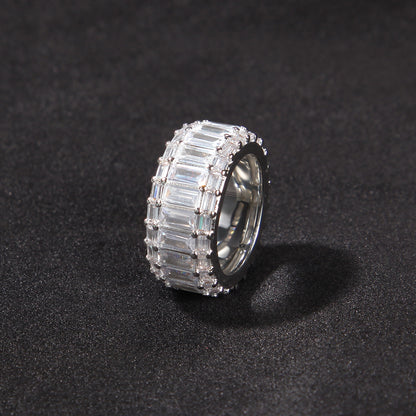 Triple Row Baguette Crystal Ring for Women – Gold Plated or Silver Plated Statement Band