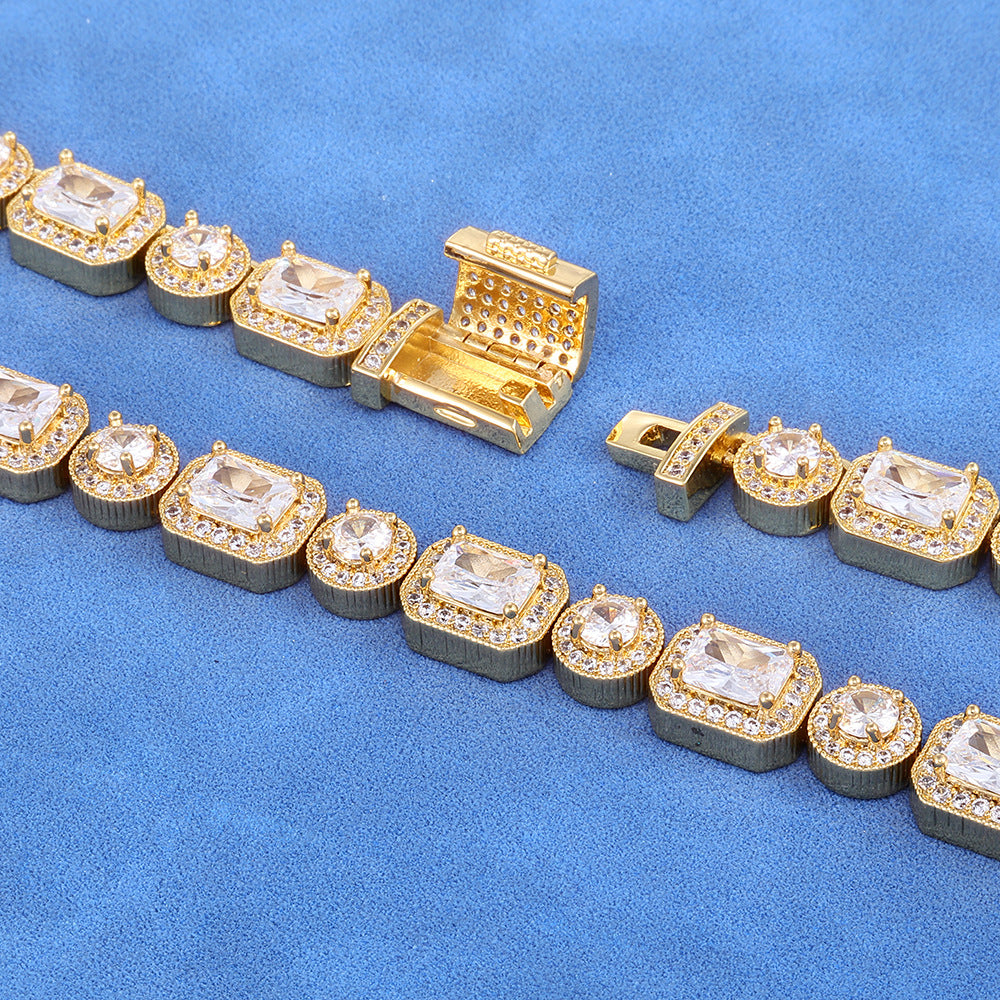 10 mm Mixed-Shape Halo CZ Link Hip Hop Necklace or Bracelet with Copper Base - CHA116 product image