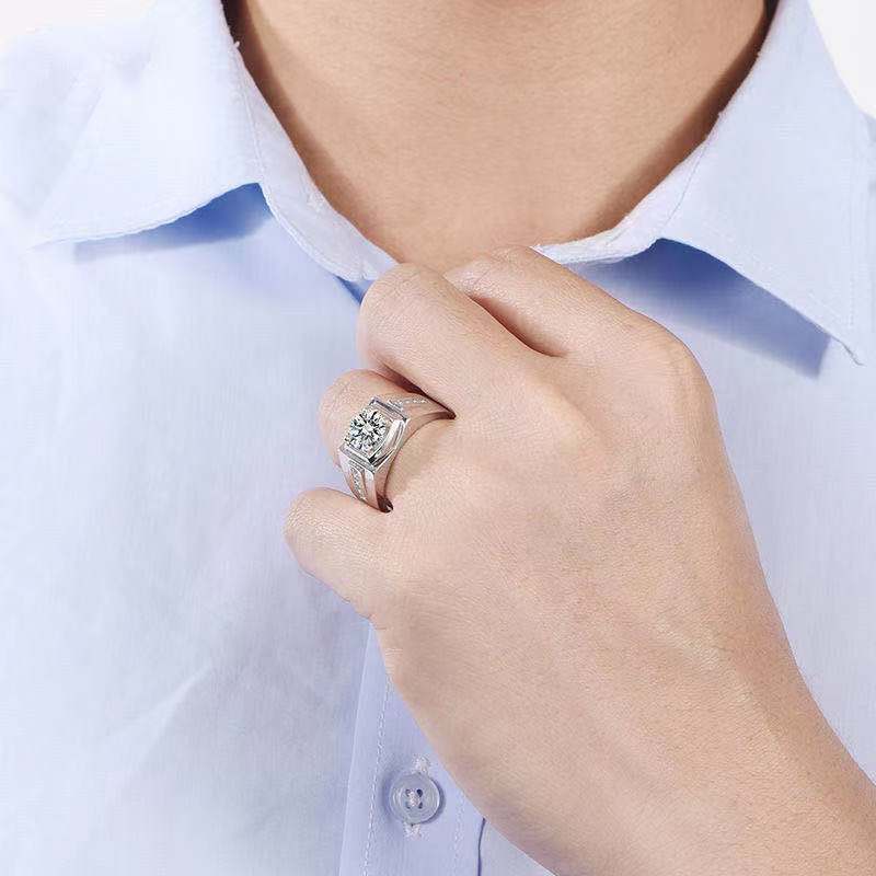 Men’s Moissanite Ring Square Solitaire Wedding Ring White-Tone Band 1 Carat 2 Carat product image