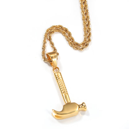 Men’s Gold Plated Stainless Steel Tool Pendant Necklace with 24 Inch Chain – Hip Hop Statement Charm Necklace