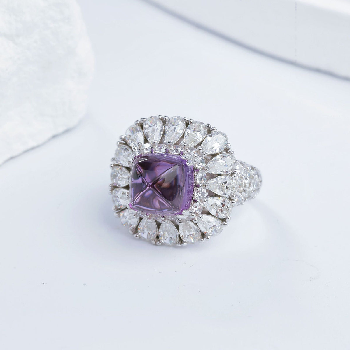 Natural Amethyst Halo Ring, Purple Gemstone Cluster Ring for Women product image