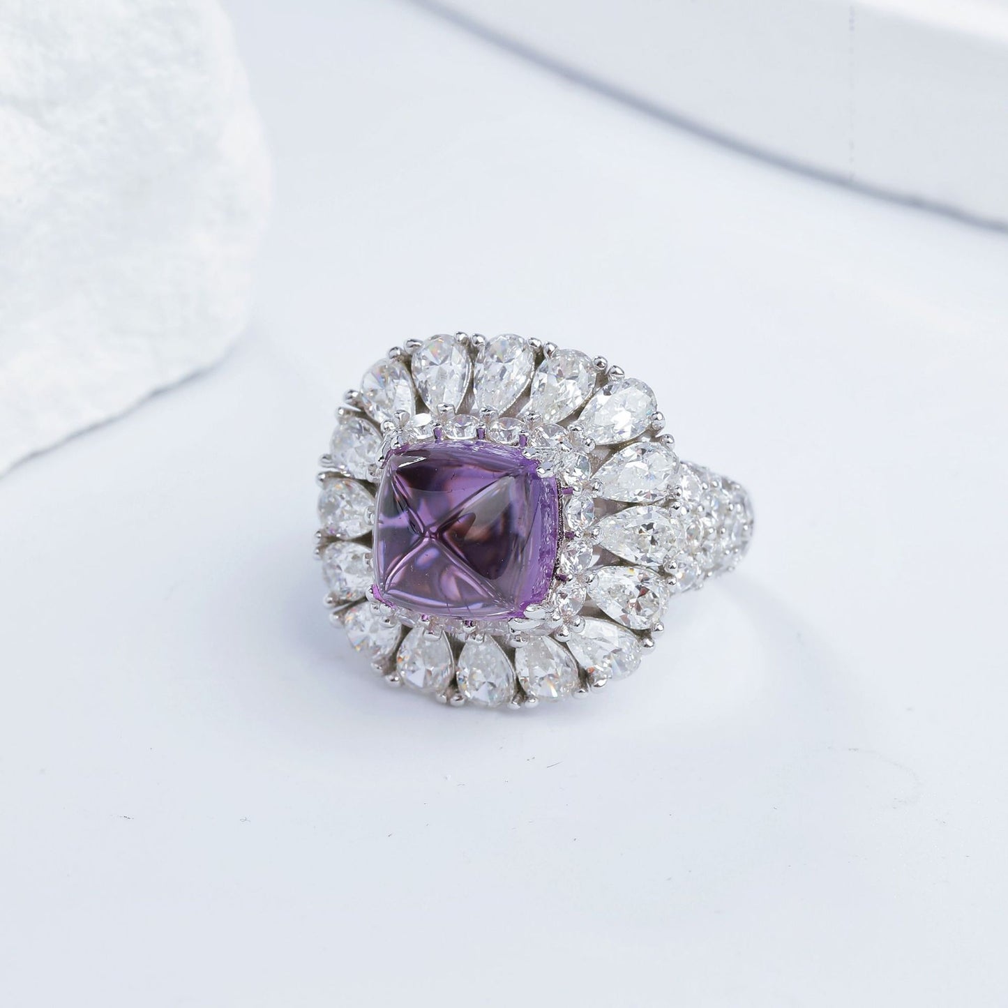 Natural Amethyst Halo Ring, Purple Gemstone Cluster Ring for Women product image