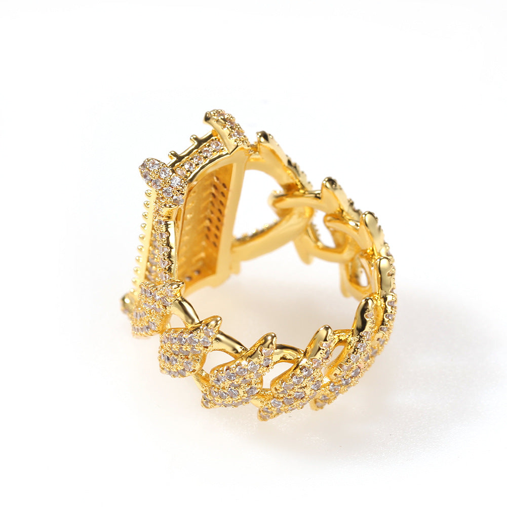 Unisex Iced Out Rectangle Ring - Micro Pave Cubic Zirconia Statement Ring in Gold or Silver Tone, Size 8