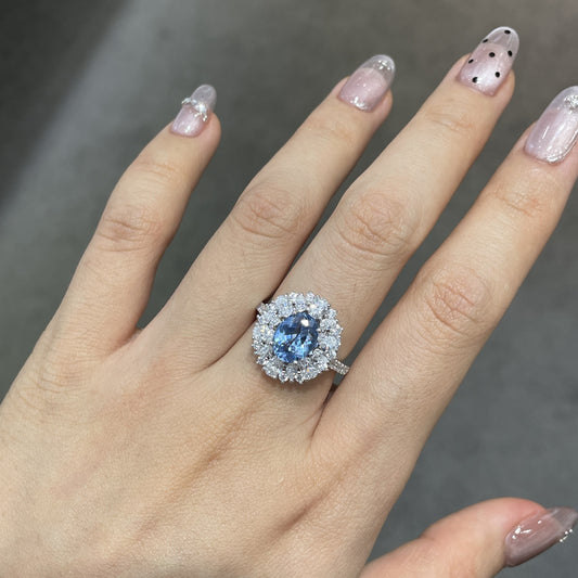 7*9 mm Oval Blue Halo Ring, Blue Spinel Promise Ring 925 Silver product image