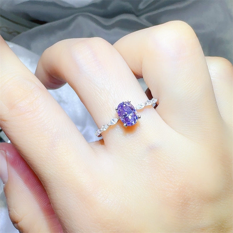 Purple Oval Moissanite Ring for Women, Oval Engagement Ring with Accent Stones, 1 Carat or 2 Carat product image