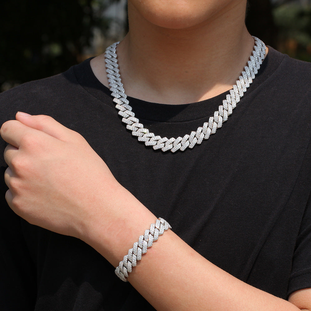 Iced Out Cuban Link Chain Necklace or Bracelet with Cubic Zirconia, Unisex Hip Hop Statement Jewelry product image