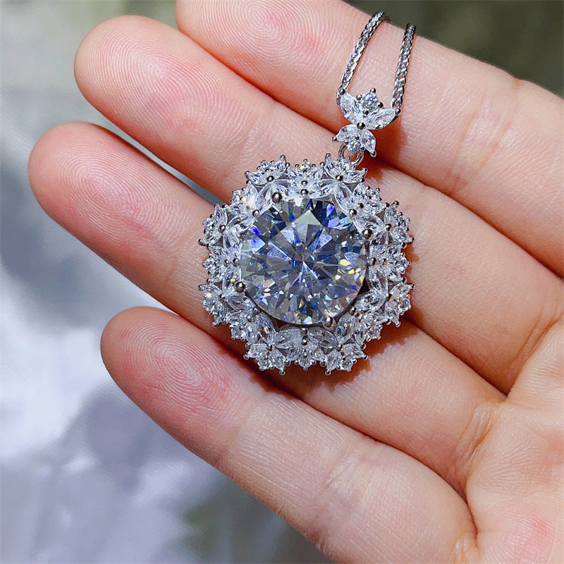 10 Carat Moissanite Pendant Necklace with Halo Cluster Chain product image