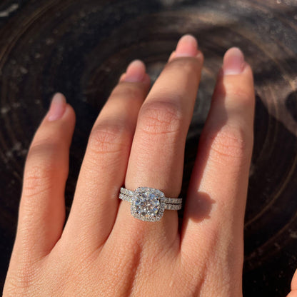 925 Silver 18K Gold Plated Moissanite Halo Ring, Double-Layer Square Cushion Ring