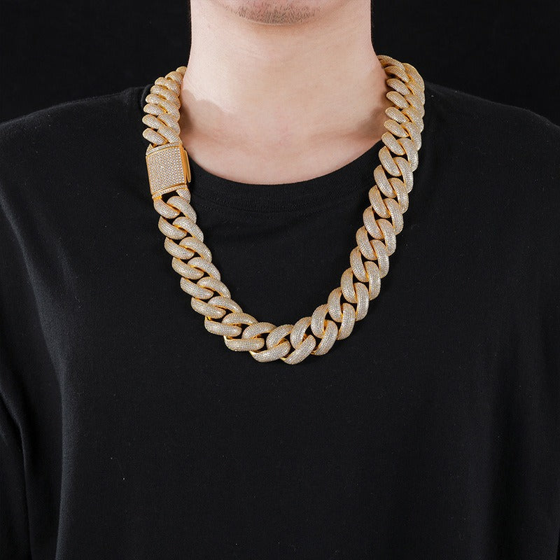 Iced Out Cuban Link Chain Necklace Bracelet Set for Men Women, Geometric Round Zircon Hip Hop Jewelry product image