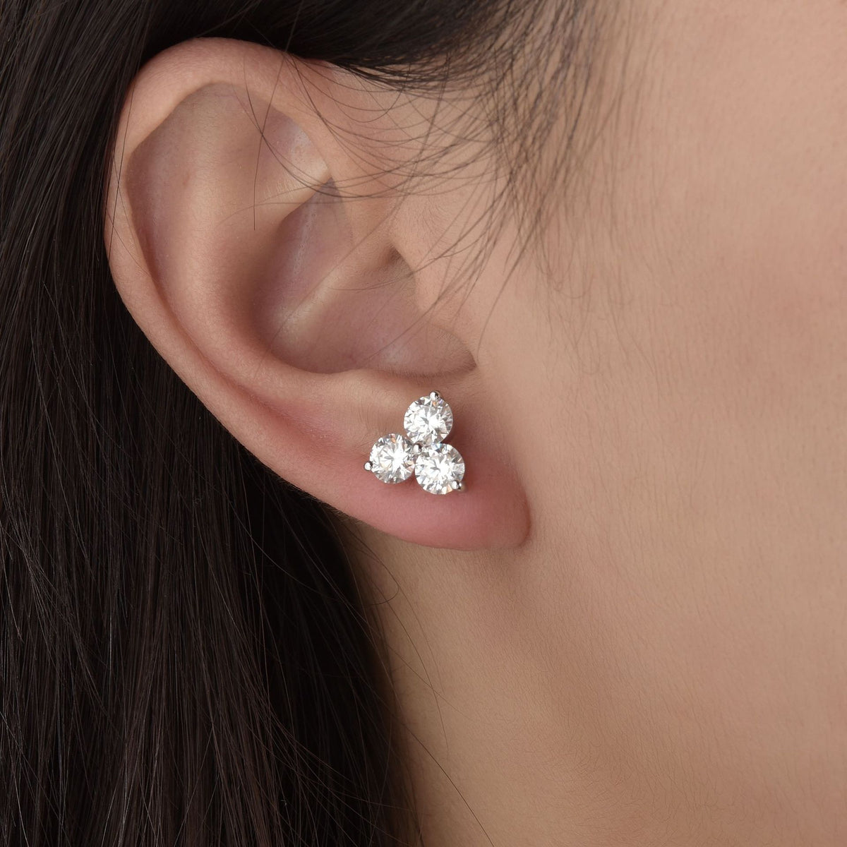 Three-Stone Moissanite Stud Earrings for Women, 18K Gold-Plated S925 product image