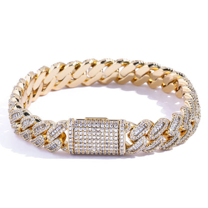 12 mm Mixed-Cut Iced Cuban Hip Hop Bracelet with Cubic Zirconia on a Copper Base - CHA296