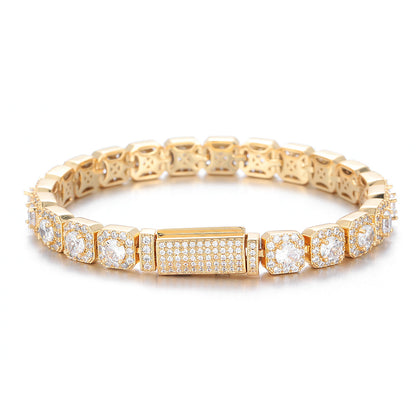 7 mm Square Halo CZ Link Hip Hop Bracelet with Copper Base - CHA230