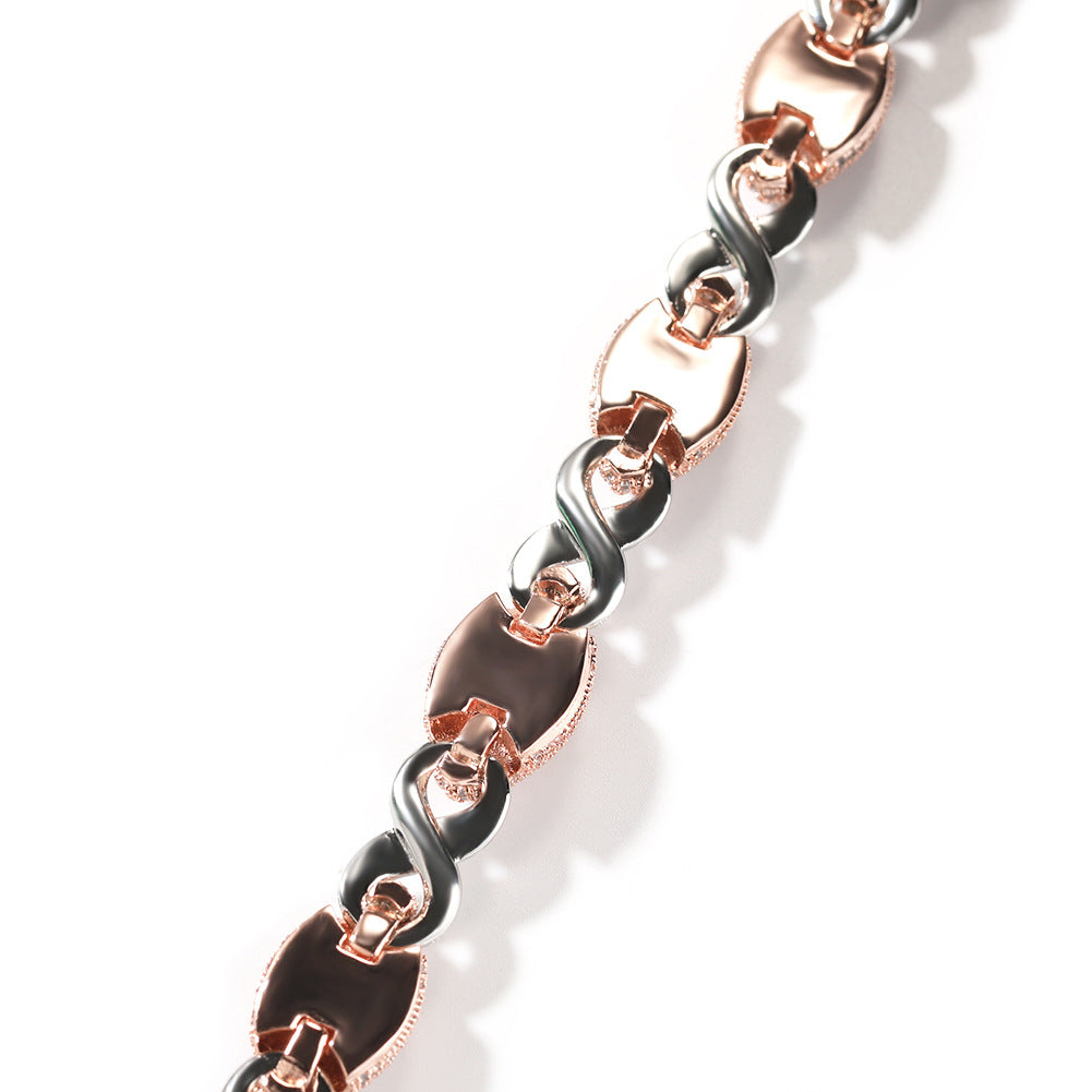 Iced Evil Eye Cuban Link Necklace Bracelet for Women & Men, Silver Tone Copper Chain with Red Cubic Zirconia