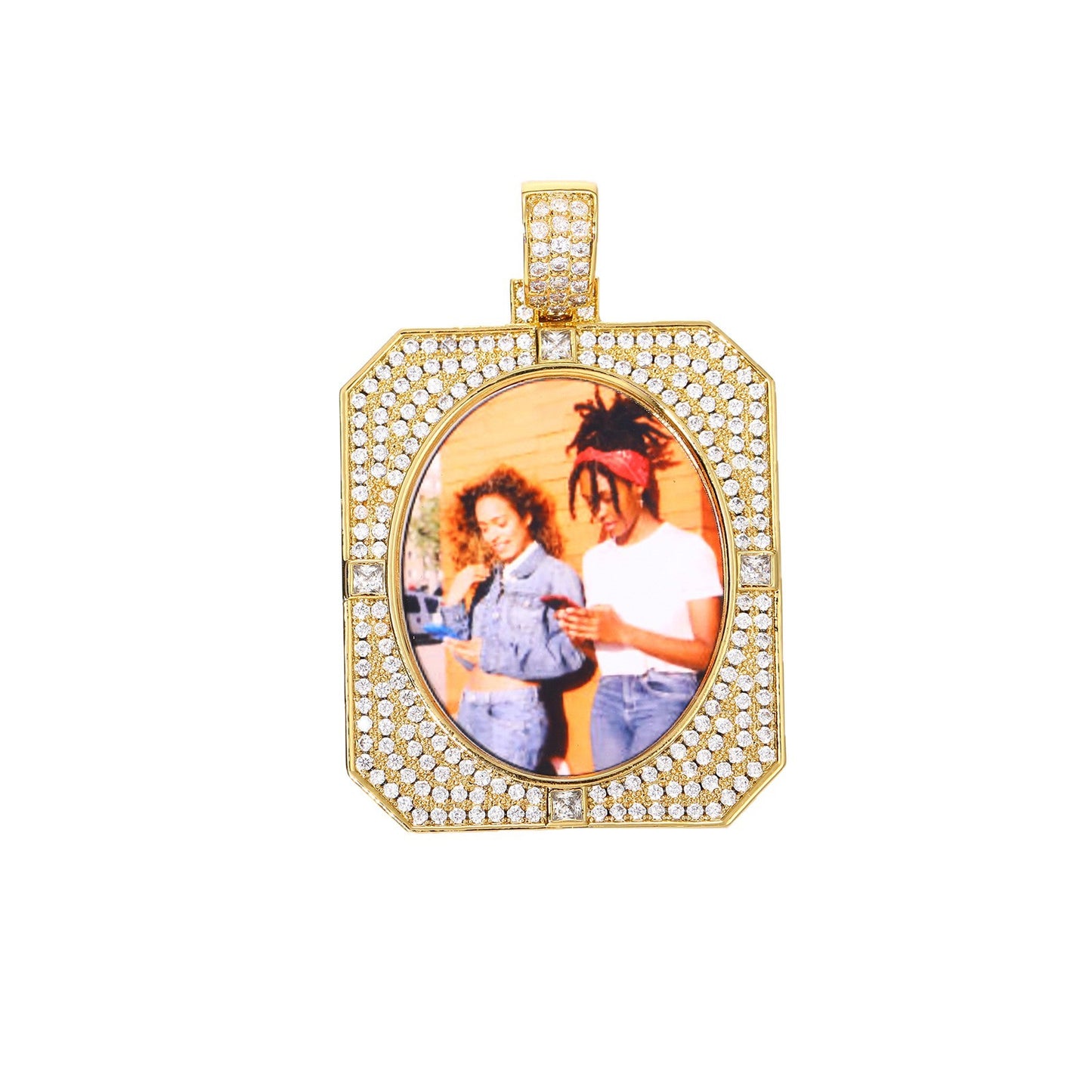 Iced Out Photo Pendant Necklace for Men and Women, Geometric Cuban Link Chain, Cubic Zirconia Hip Hop Jewelry product image
