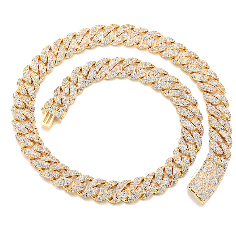 16mm Iced Out Cuban Link Chain Necklace Bracelet, Zircon Hip Hop Jewelry