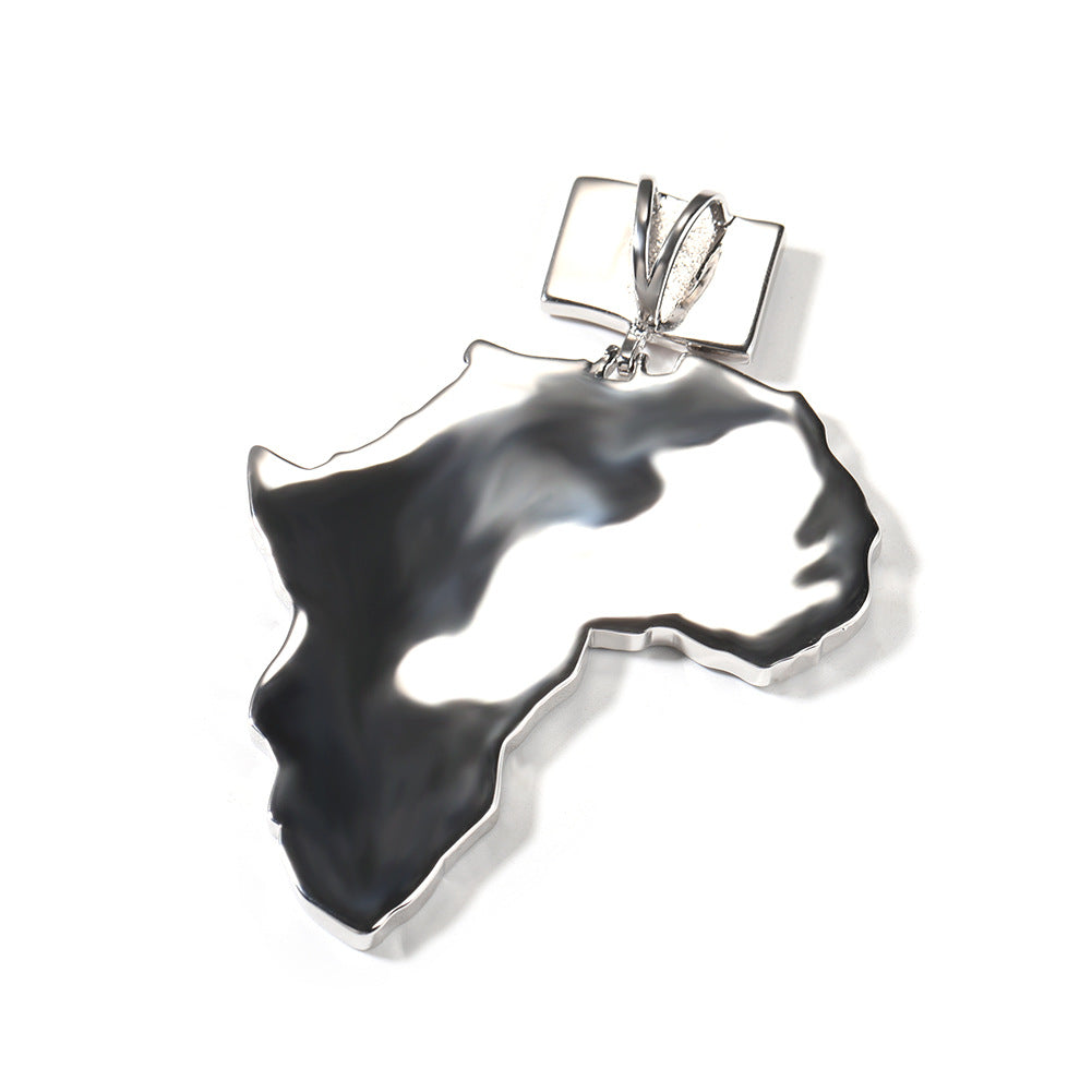 Iced Africa Map Pendant Necklace with CZ Stones & 24 Inch 3mm Rope Chain – Hip Hop Copper Necklace in Gold and Silver Tone