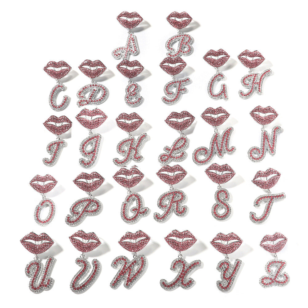 Personalized A-Z Letter Pendant Necklace with Red Crystal Lips Charm - Silver Plated Initial Chain for Women & Men product image