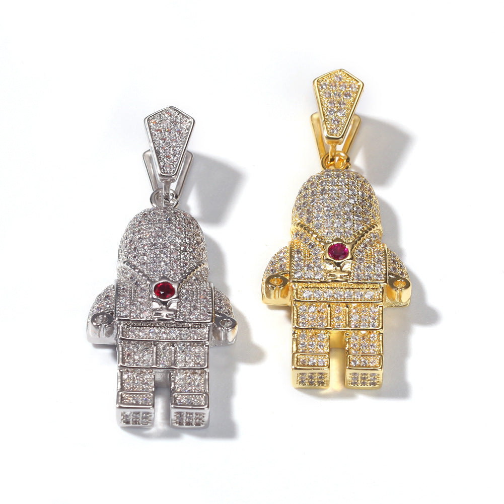 Iced Astronaut Pendant Necklace for Women & Men with Cubic Zirconia Hip Hop Chain in Gold, Silver & Two-Tone