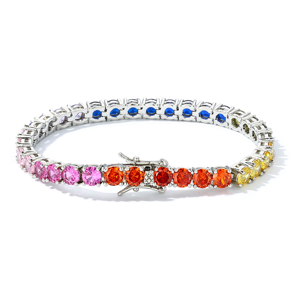 5 mm Multicolor Round CZ Tennis Hip Hop Bracelet with Copper Base - CHA111 product image