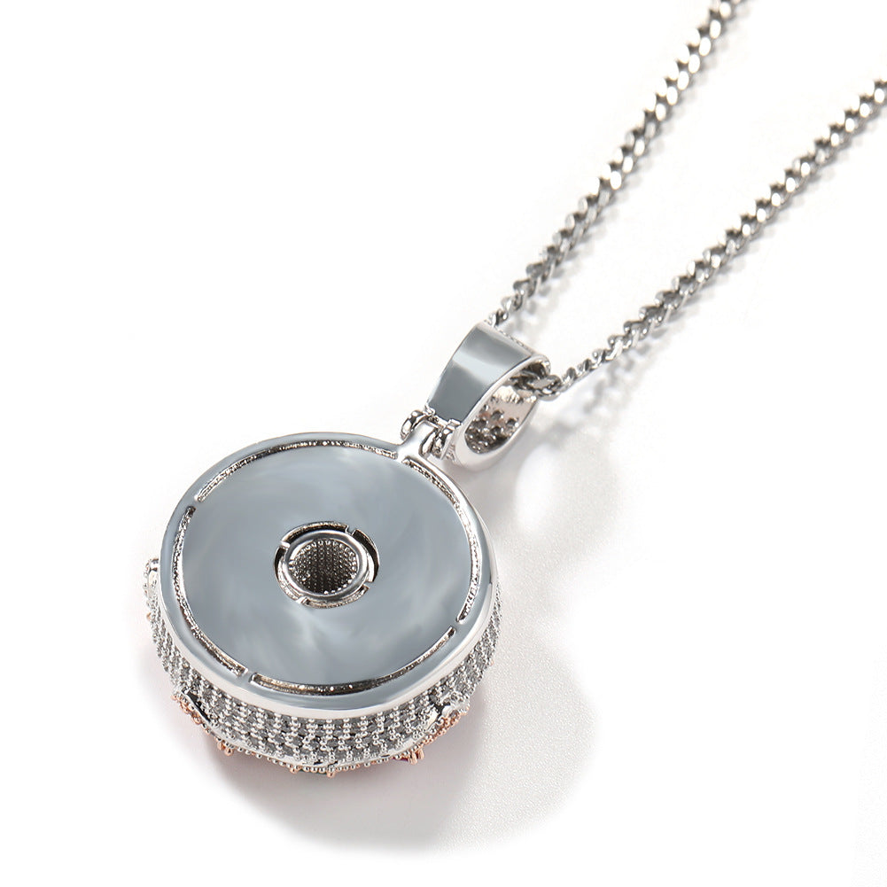 Iced Donut Pendant Necklace for Women with Cubic Zirconia Twisted Chain, Gold or Silver Statement Hip Hop Jewelry product image