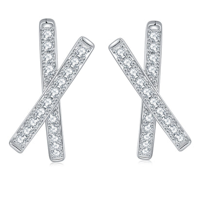 925 Silver Moissanite X Hoop Earrings, Cross Over Huggie Style