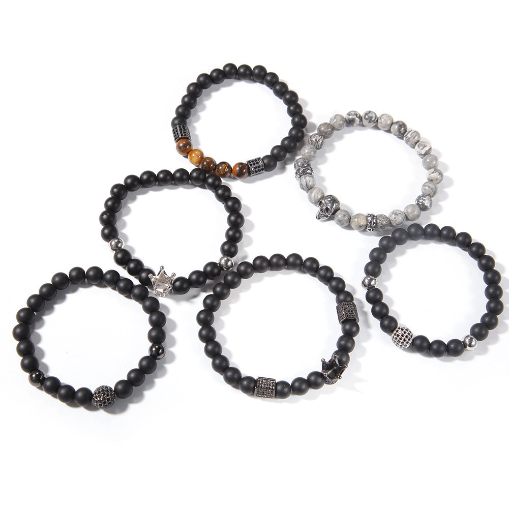 Vintage Agate Beaded Bracelet with Cubic Zirconia Accents for Women product image