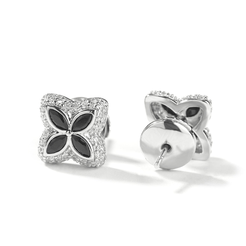 Unisex Flower Stud Earrings with Cubic Zirconia in Silver Tone, Rose Gold Mix & Platinum Mix product image