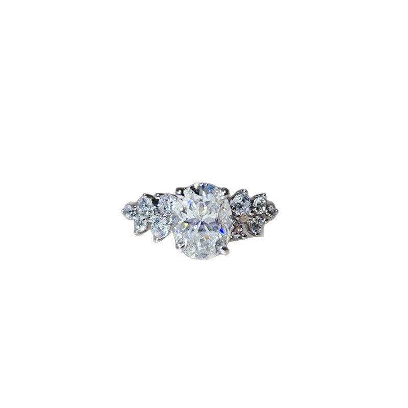 Oval Moissanite Ring for Women with Three-Stone Side Design, Four-Prong Engagement Ring, Sizes 9-20 product image