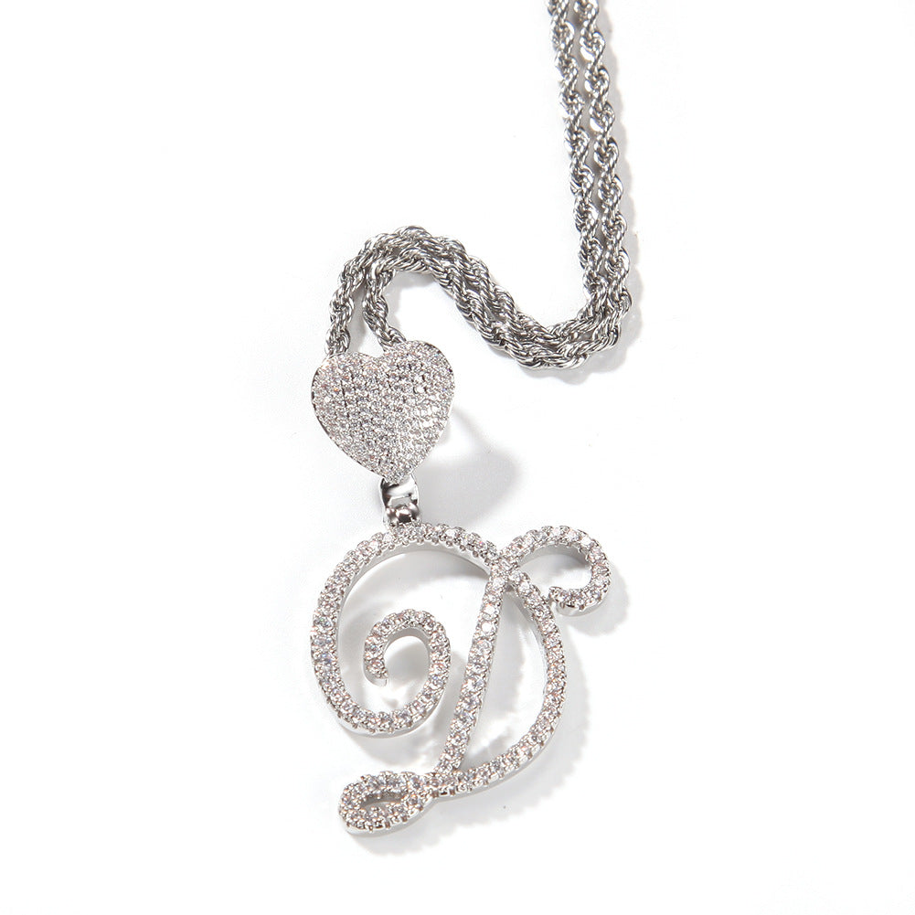 Personalized Initial Letter Pendant Necklace with Cubic Zirconia Heart Charm and Twisted Chain product image