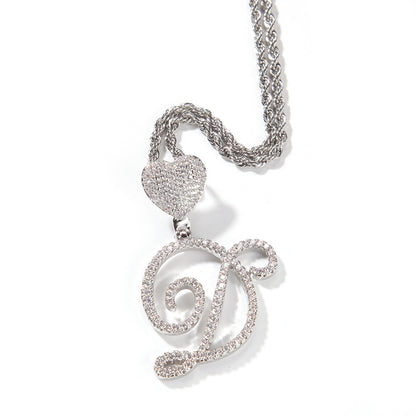Personalized Initial Letter Pendant Necklace with Cubic Zirconia Heart Charm and Twisted Chain