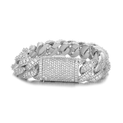 Iced Out Cuban Link Chain Bracelet, Unisex Hip Hop Link Jewelry, 18mm