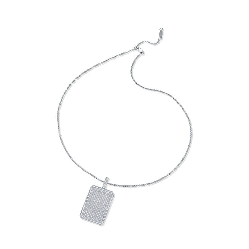 Iced Out Rectangle Pendant Necklace, D Color VVS Moissanite, Micro Pave Hip Hop Jewelry, Streetwear Accessory product image