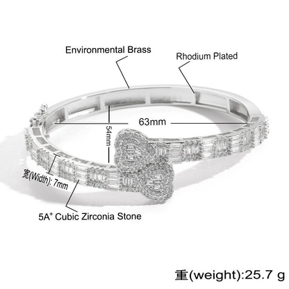 Hip Hop Light Luxury Heart Square Cubic Zirconia Bracelet for Men and Women