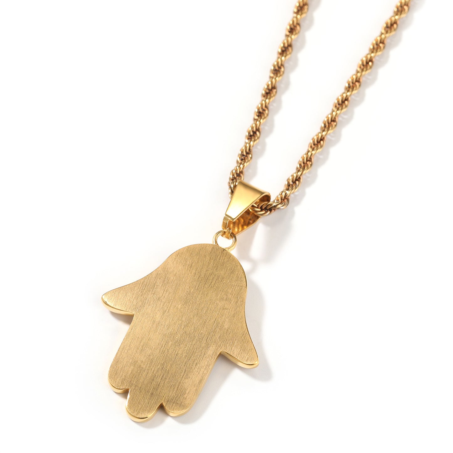 Gold Plated Evil Eye Hamsa Hand Pendant Necklace with Cubic Zirconia Hip Hop Statement Chain