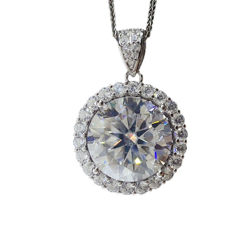 20 Carat Green Moissanite Halo Pendant Necklace for Women, Round Oversized Statement Necklace product image