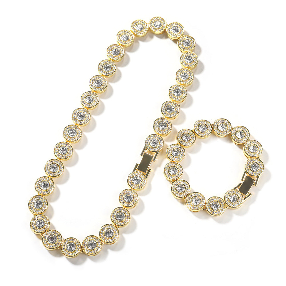 Men’s Iced Round CZ Chain Necklace & Bracelet Set, Gold Plated or Silver Plated Statement Hip Hop Jewelry