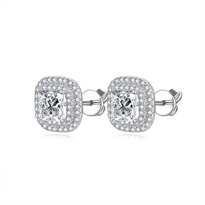 1 Carat Princess Cut Moissanite Stud Earrings, S925 Silver 18K Gold Plated