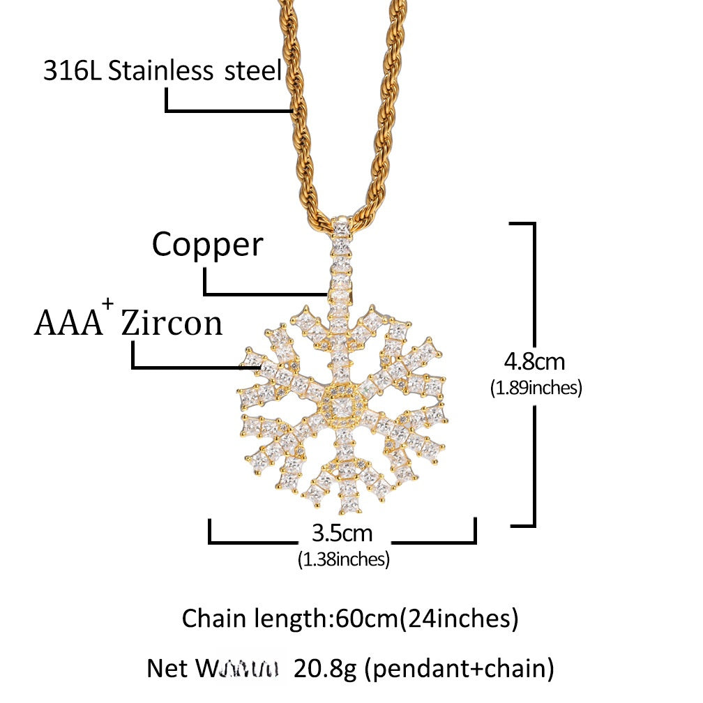 Iced Out Snowflake Pendant Necklace with Cubic Zirconia Chain for Women and Men