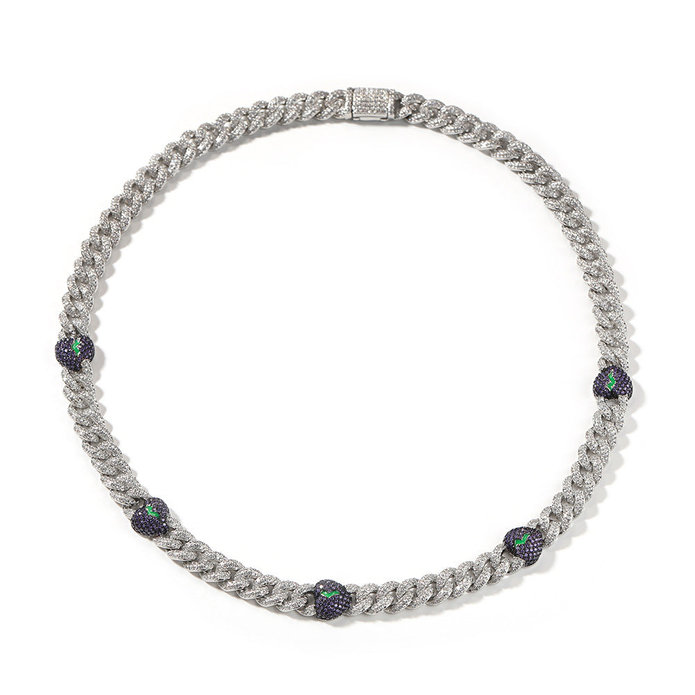Iced Out Heart Cuban Link Necklace with Cubic Zirconia in Silver Tone for Women & Men