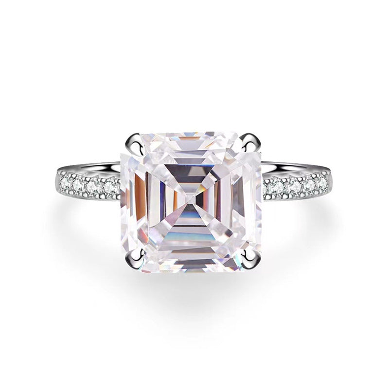 Asscher Cut Moissanite Ring for Women – Emerald-Style Solitaire Engagement Ring, 1 Carat 2 Carat 3 Carat 5 Carat, Sizes 9-20 product image