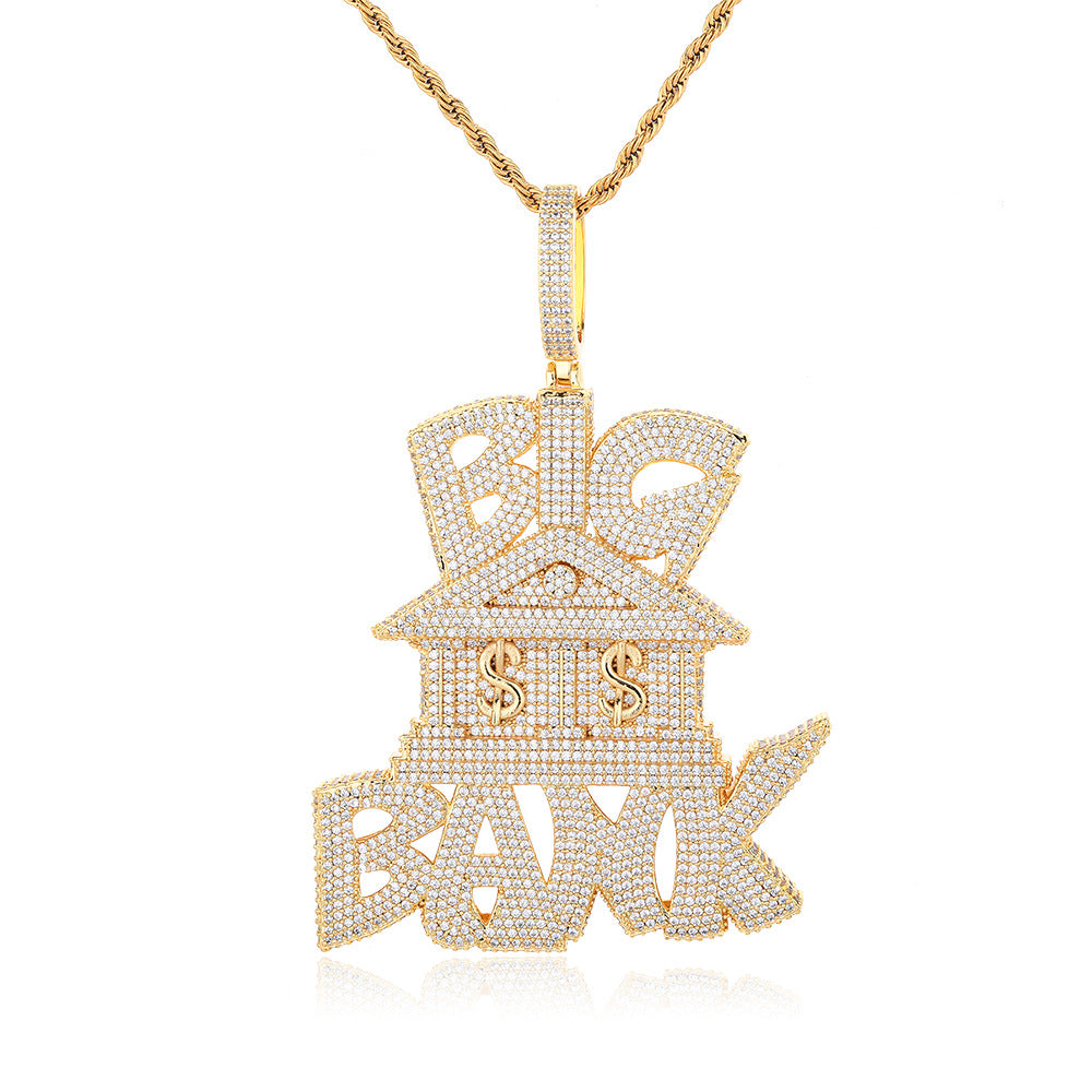 Big Bank Hip Hop Pendant Necklace, Icy Rope Chain Statement Necklace for Men & Women, Oversized Letter Pendant Jewelry