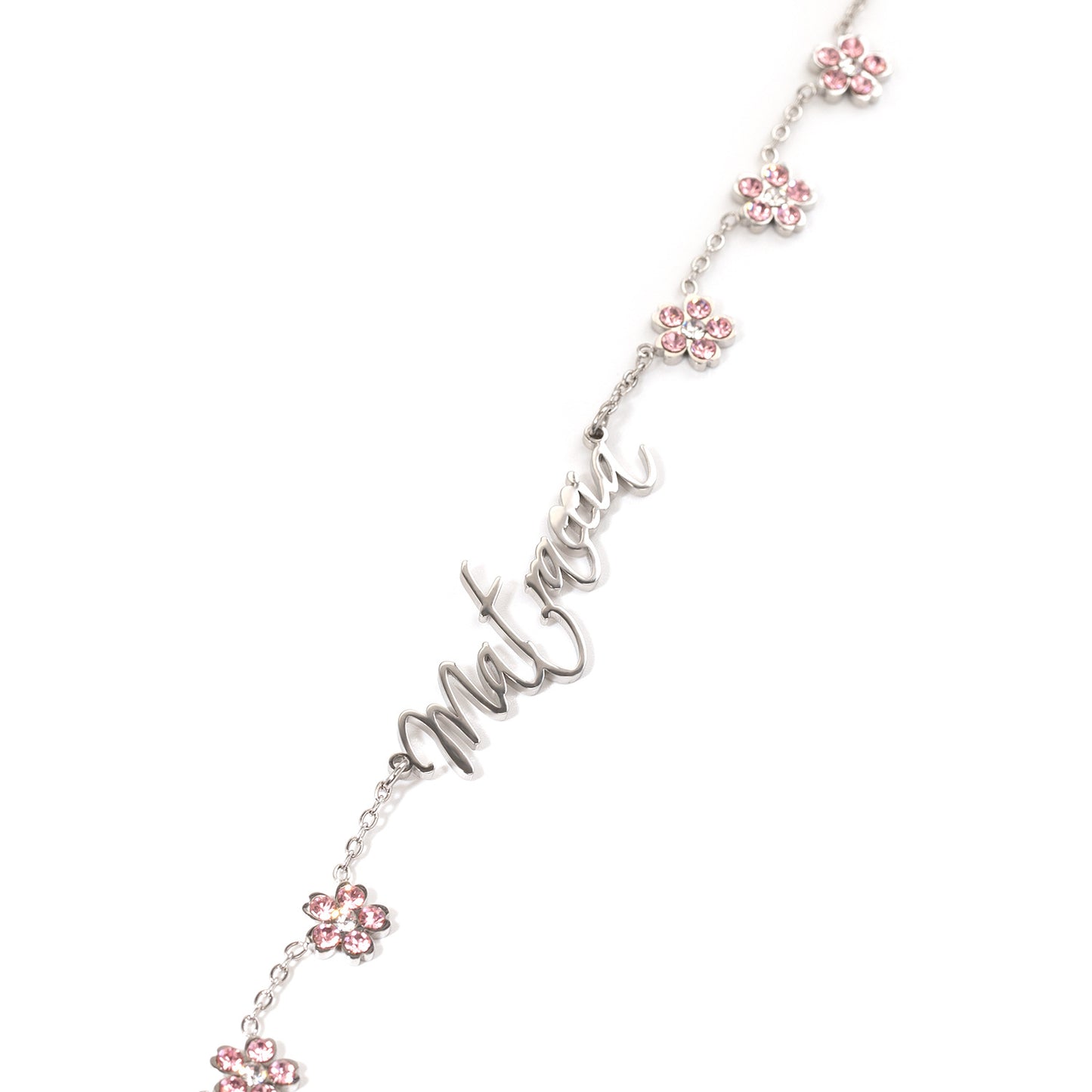 Personalized Letter Flower Necklace for Women, Stainless Steel Diamond Accent Name Pendant Chain in Gold, Silver & Rose Gold