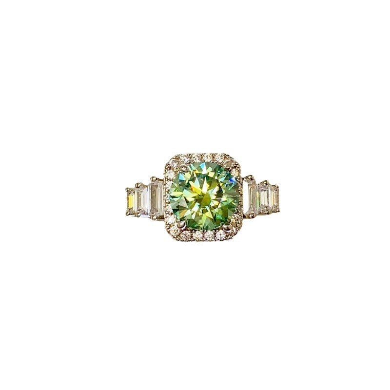 3 Carat Moissanite Halo Ring with Side Baguette Accents, Geometric U Shape Stackable Women’s Ring product image