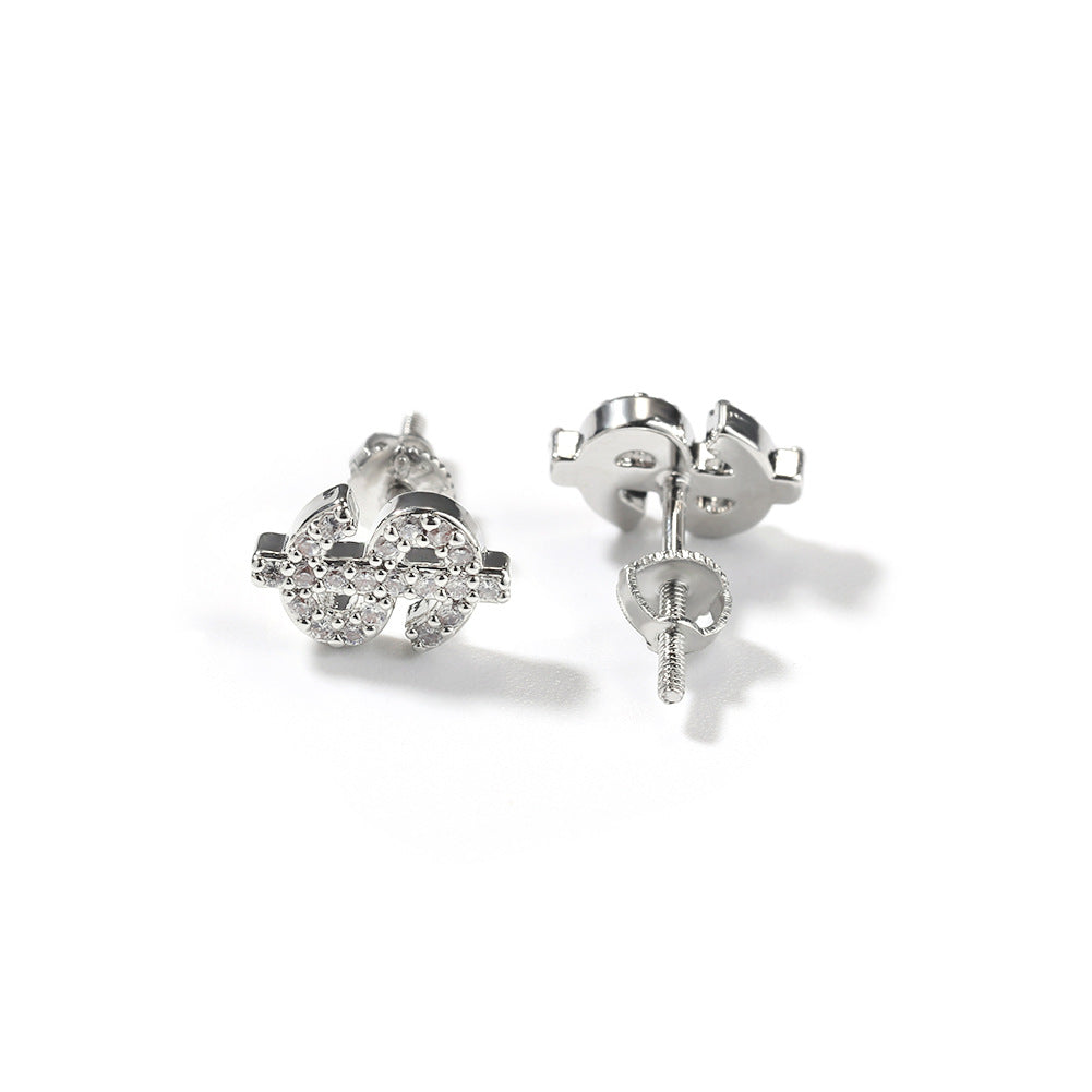 Iced Coin Stud Earrings for Women & Men, Gold or Silver Color Hip Hop Statement Earrings with Crystal Detail