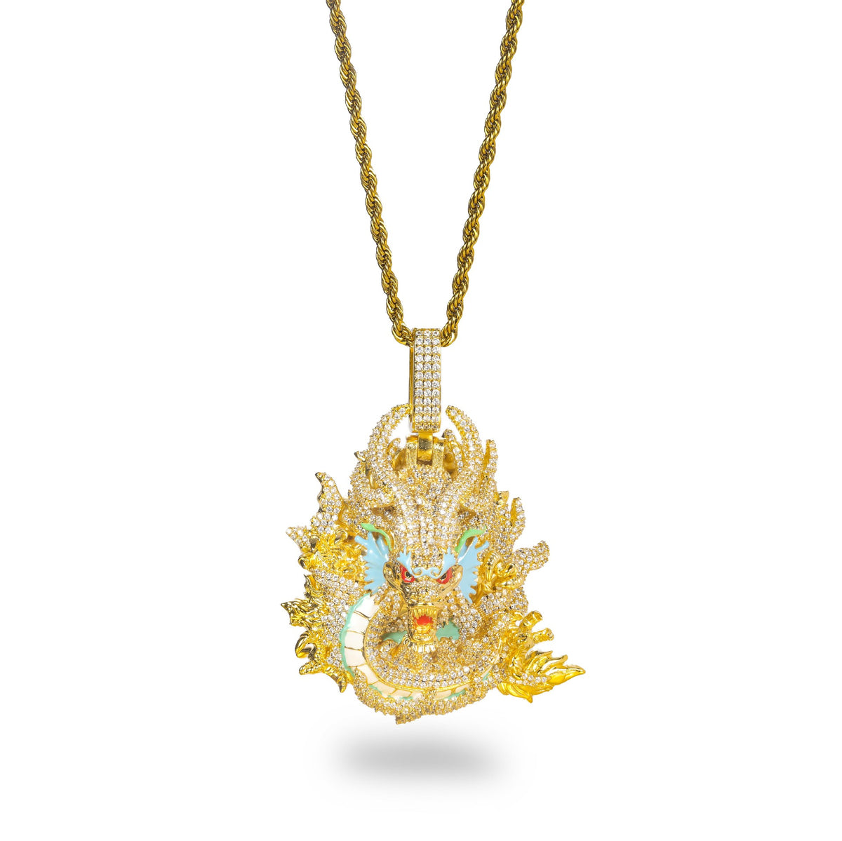 Iced Out Dragon Pendant Necklace, Hip Hop Rope Chain, Animal Statement Jewelry product image