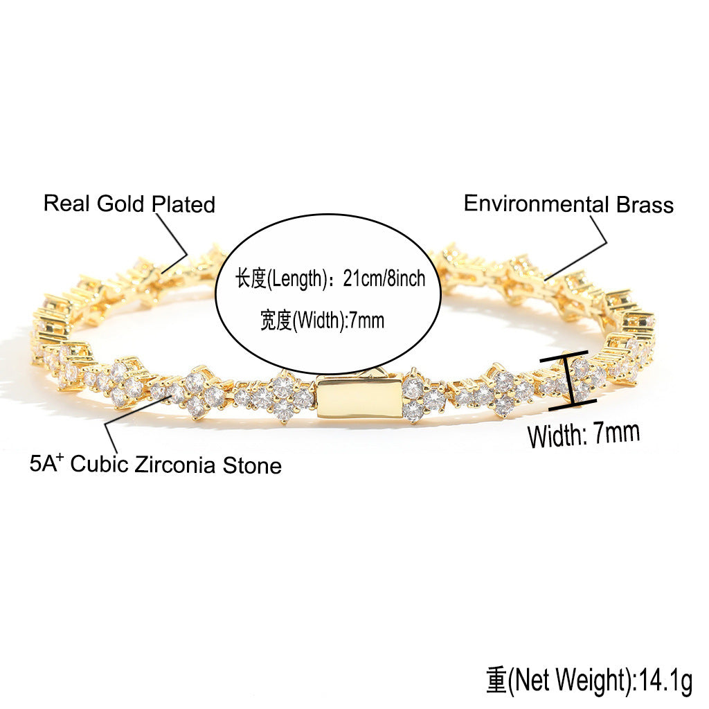 Hip Hop Light Luxury Fashion Cubic Zirconia Bracelet for Men and Women