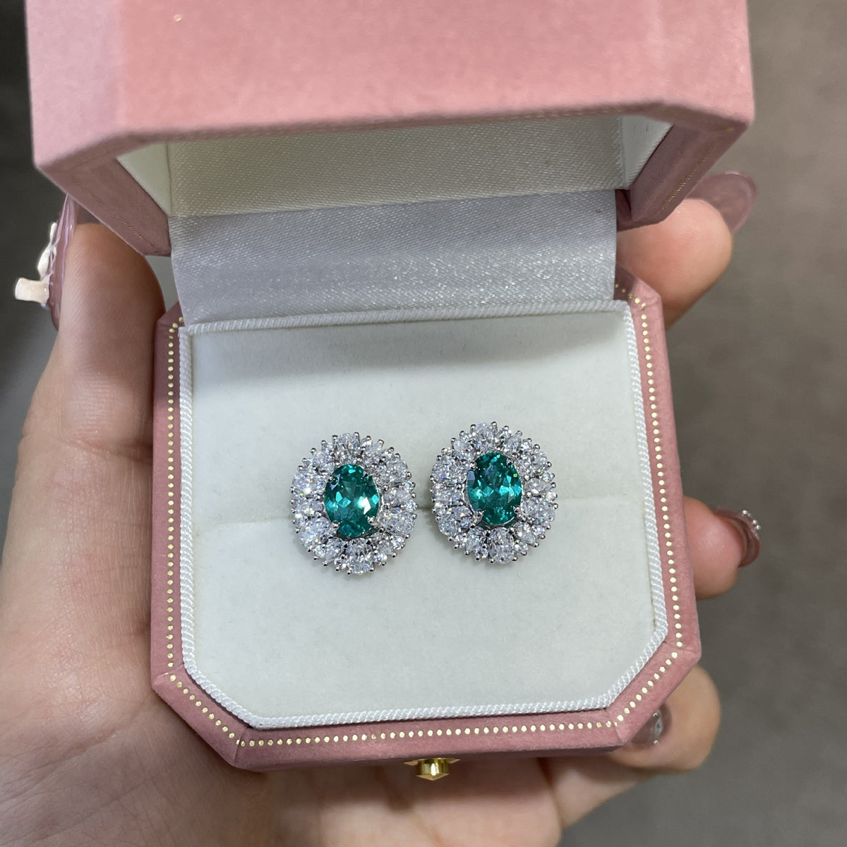 Paraiba-Style Teal Oval Halo Ring for Women, Promise Ring, Engagement Ring product image