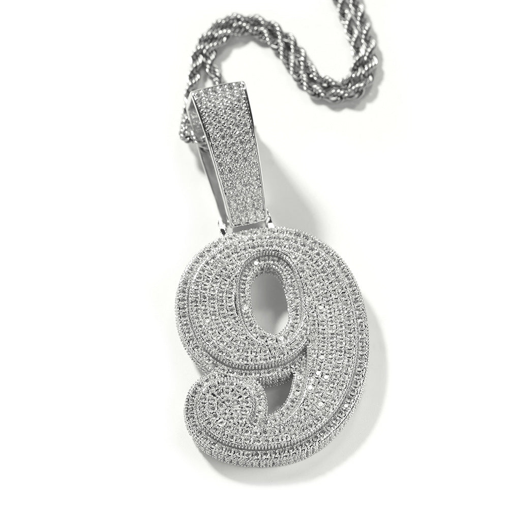 Silver tone number 9 cubic zirconia pendant necklace on twist chain product image